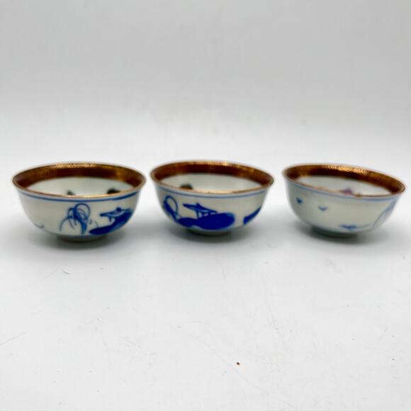Vintage Japanese Kutani Shunga Erotic Sake Cups Set of 3 Hand Painted Porcelain - Picture 13 of 16
